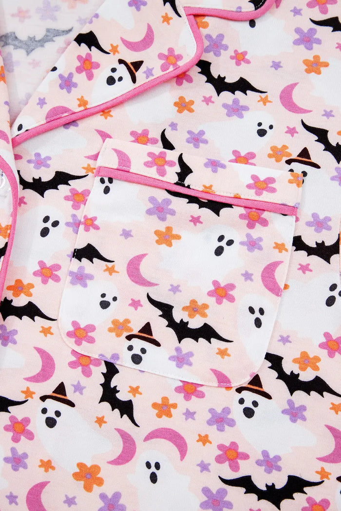 Pink Halloween Eve Haunted Honey Bat Print Pyjama Set - Loungewear & Sleepwear/Sleepwear