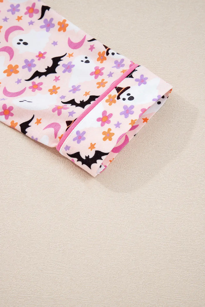 Pink Halloween Eve Haunted Honey Bat Print Pyjama Set - Loungewear & Sleepwear/Sleepwear
