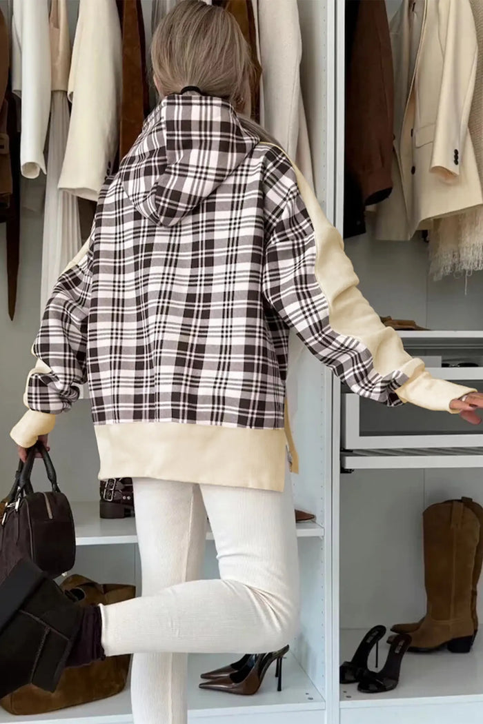 Plaid Patchwork Side Slit Sweatshirt - Tops/Sweatshirts & Hoodies