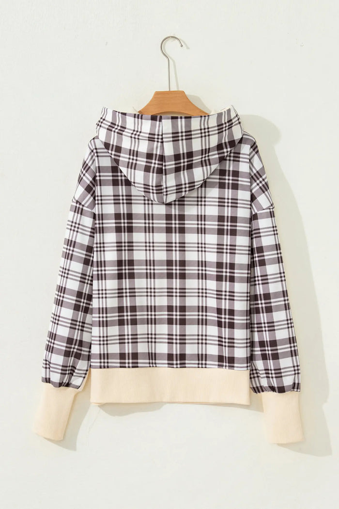 Plaid Patchwork Side Slit Sweatshirt - Tops/Sweatshirts & Hoodies