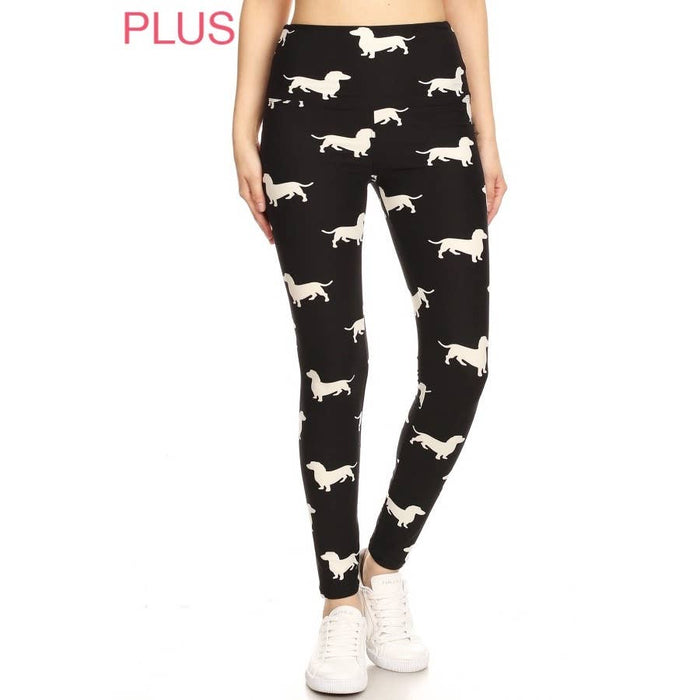 Plus Size Dachshund Print High-Waist Leggings: Buttery Soft Yoga Band (Sizes 12-22)