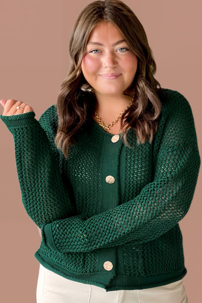 Plus Size Golden Accent Buttons Short Sweater Cardigan - Size/Plus Sweaters & Cardigans