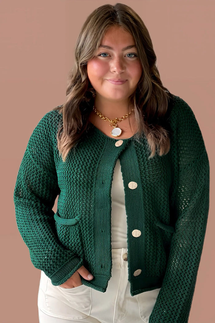 Plus Size Golden Accent Buttons Short Sweater Cardigan - Size/Plus Sweaters & Cardigans
