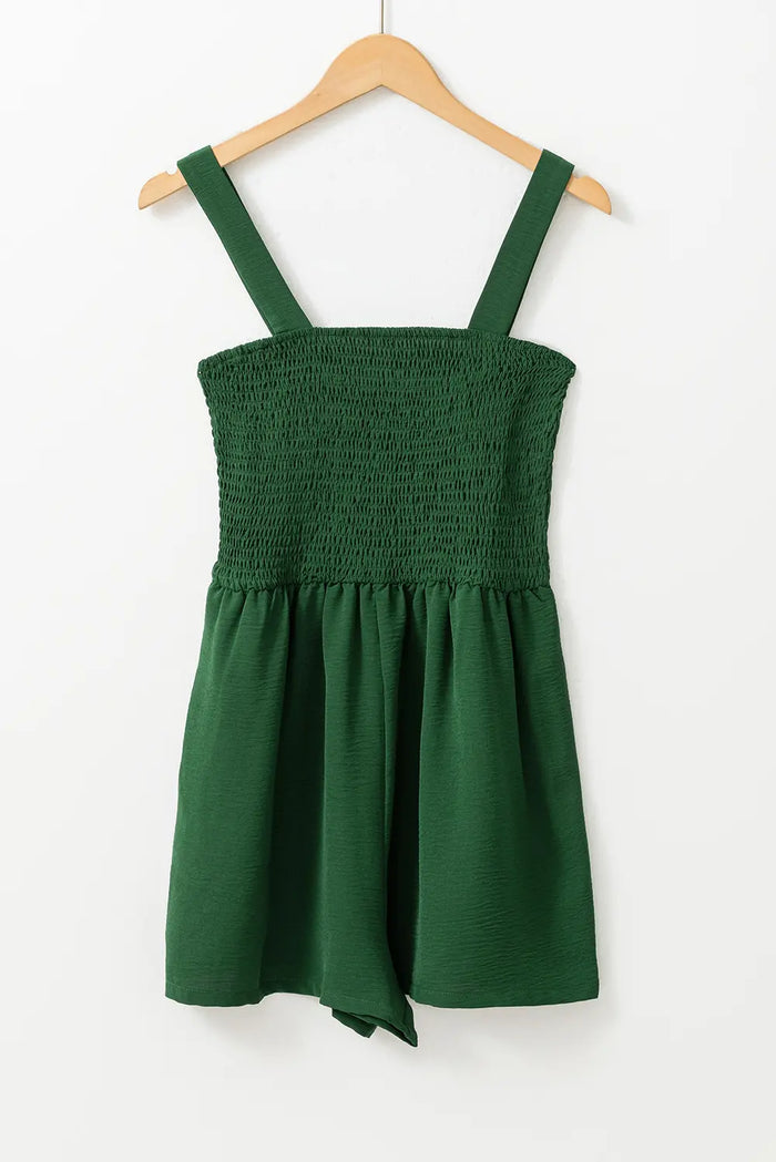 Pocketed Smocked Sleeveless Romper – Green & Ginger