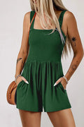 Pocketed Smocked Sleeveless Romper – Green & Ginger