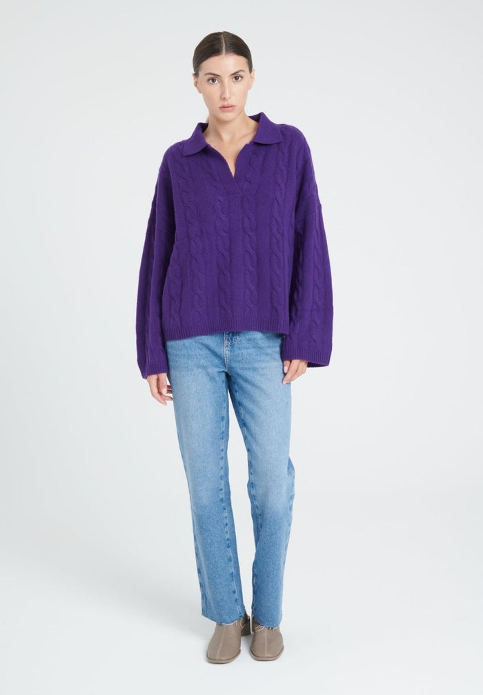ZAYA 5 Polo à maille torsadée en cachemire 6 fils violet