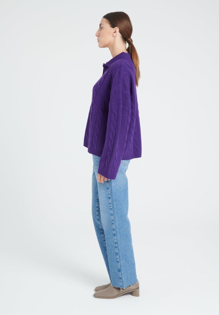ZAYA 5 Polo à maille torsadée en cachemire 6 fils violet