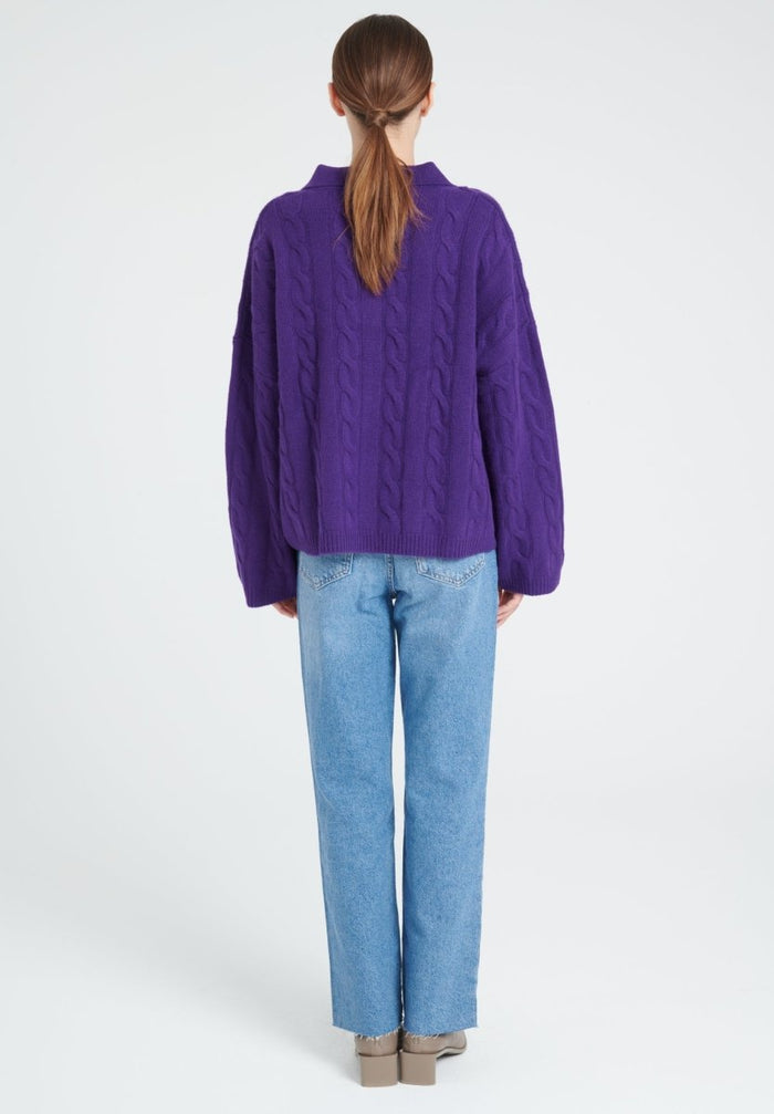 ZAYA 5 Polo à maille torsadée en cachemire 6 fils violet