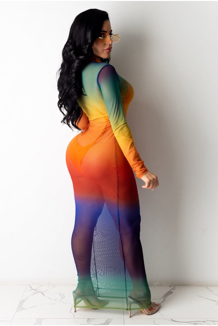 Pretty Lies - Ombre Mock Neck Long Sleeve Maxi Dress