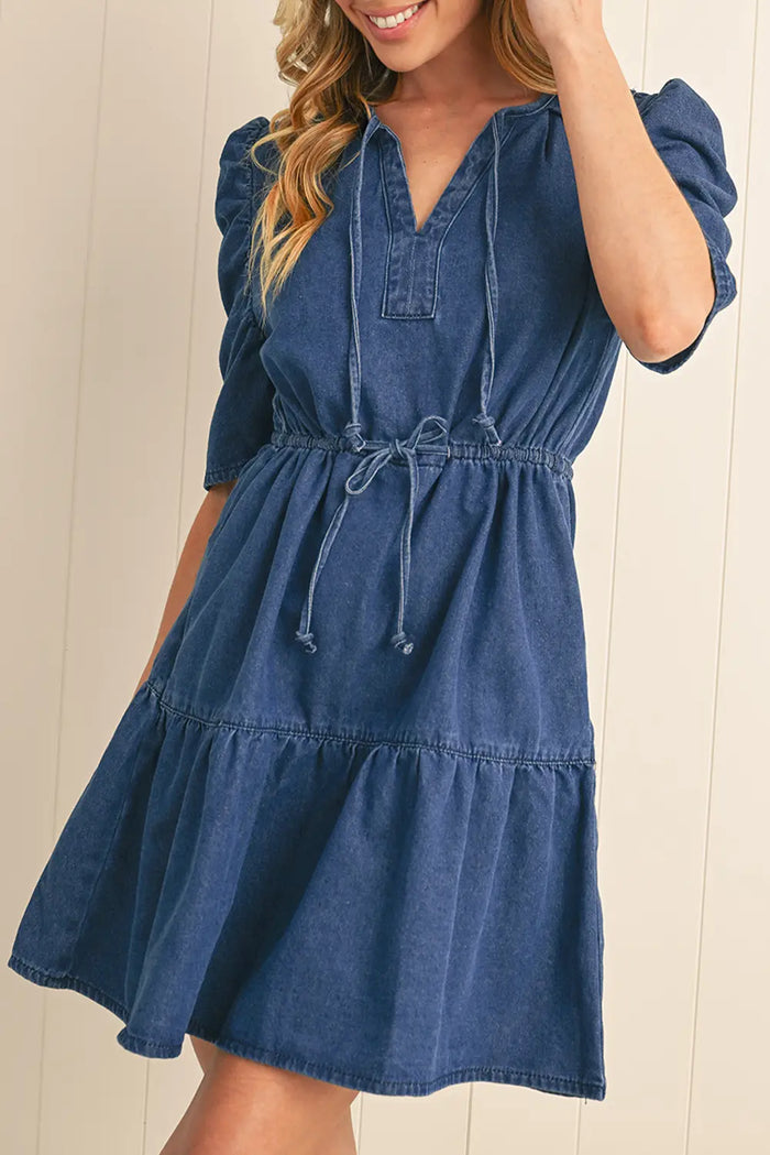 Puff Sleeve Denim Mini Dress