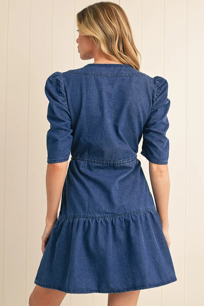 Puff Sleeve Denim Mini Dress