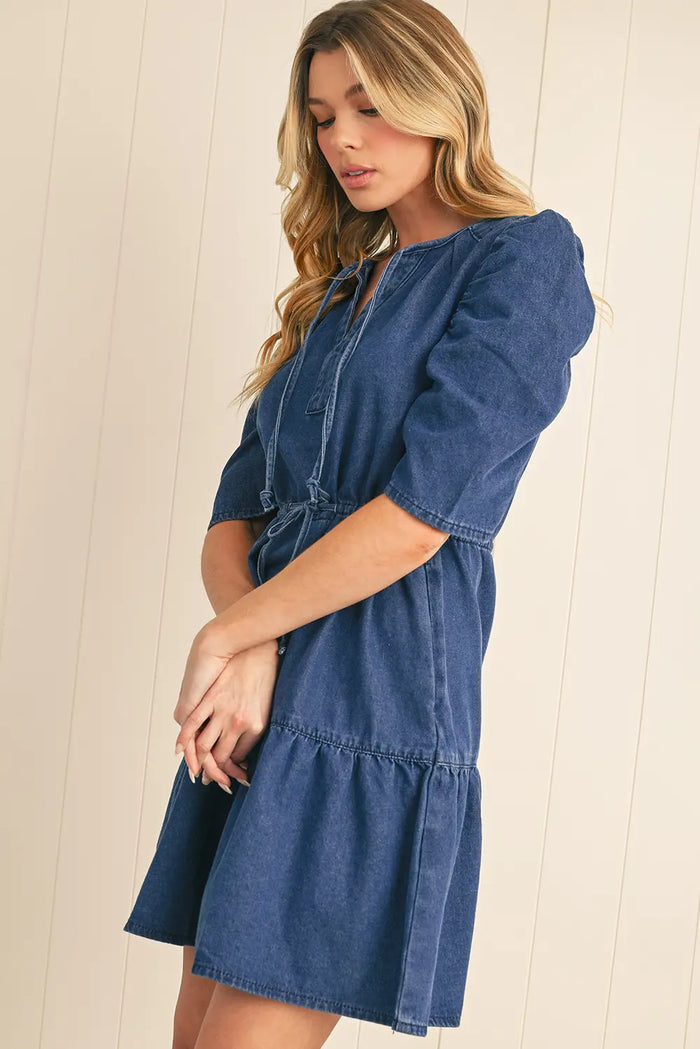 Puff Sleeve Denim Mini Dress