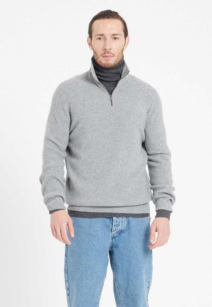 Pull col camionneur homme en cachemire gris clair - ZACH 2