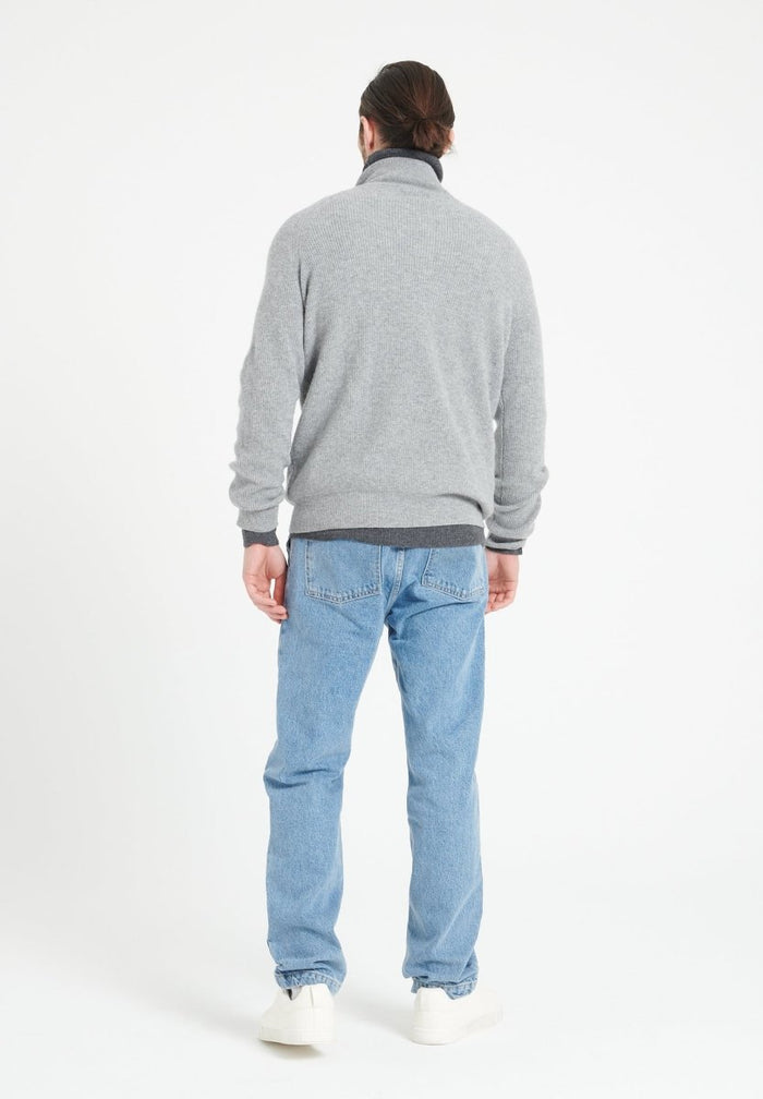 ZACH 2 Sweat col cheminé zippé en cachemire gris clair