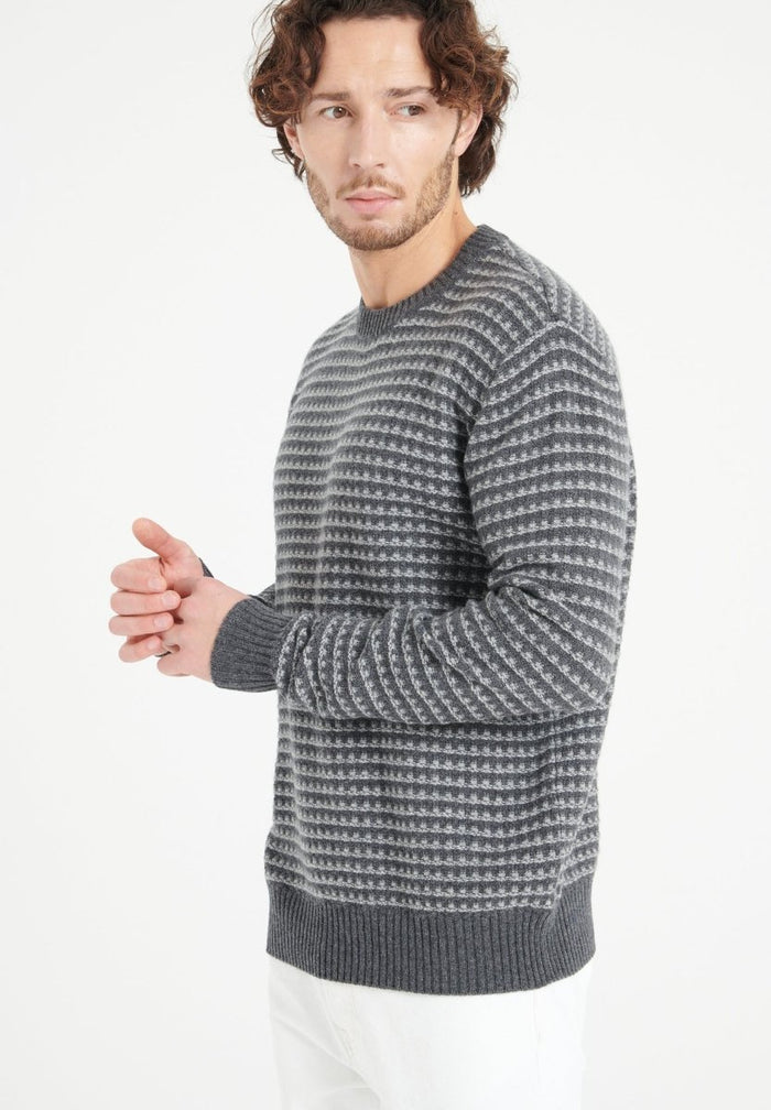 ZACH 3 Pull col rond en cachemire à motif jacquard 4 fils bi couleur