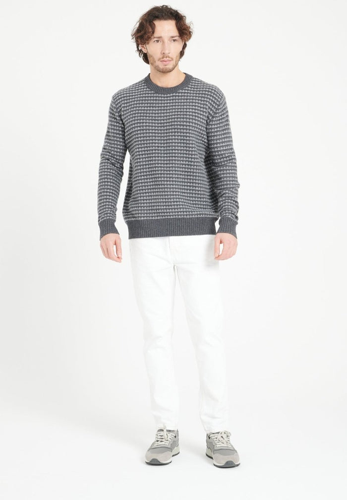 ZACH 3 Pull col rond en cachemire à motif jacquard 4 fils bi couleur