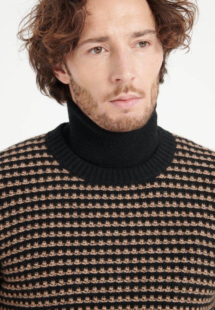 ZACH 3 Pull col rond en cachemire à motif jacquard 4 fils bi couleur