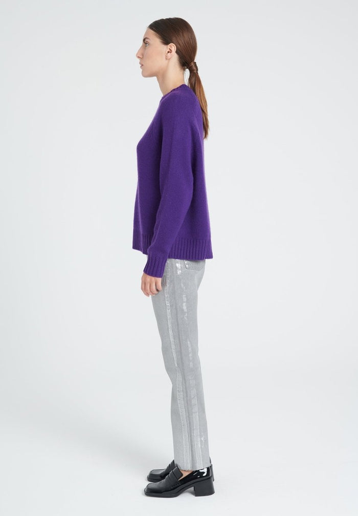 ZAYA 7 Pull col rond à manches raglans en cachemire 6 fils violet