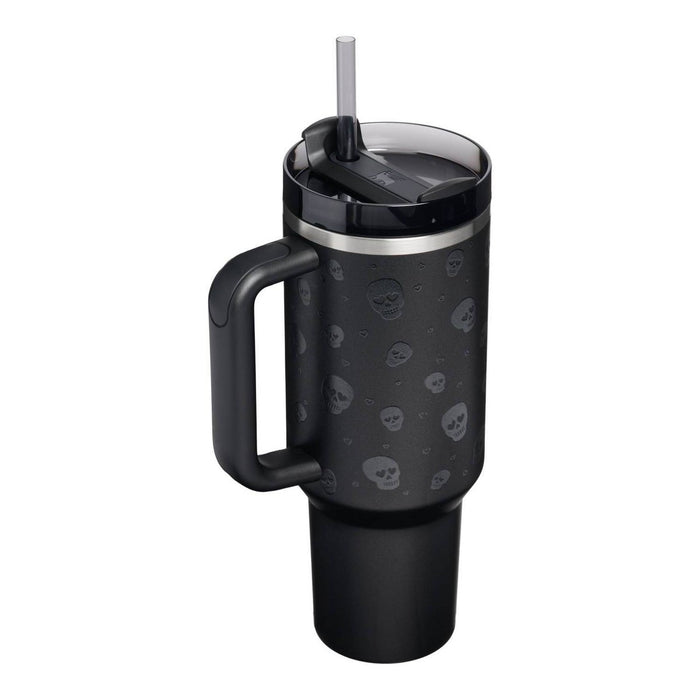Vista posterior y superior del Stanley Quencher Sweetheart Skulls de 40 oz #tamaño_1183 ml / 40 oz