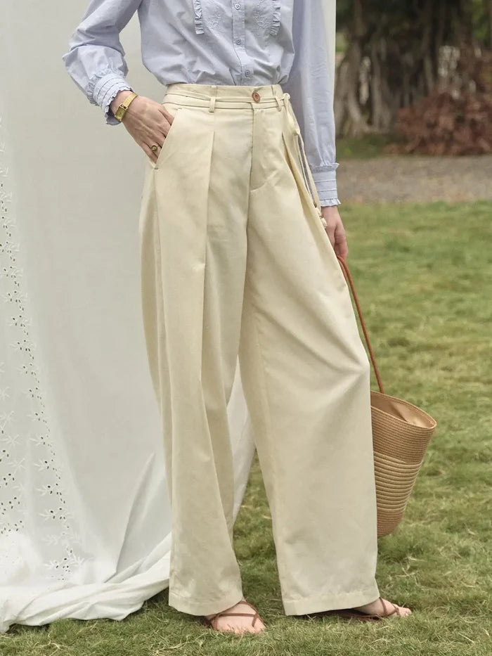 Quincy Pleated Cotton Trousers
