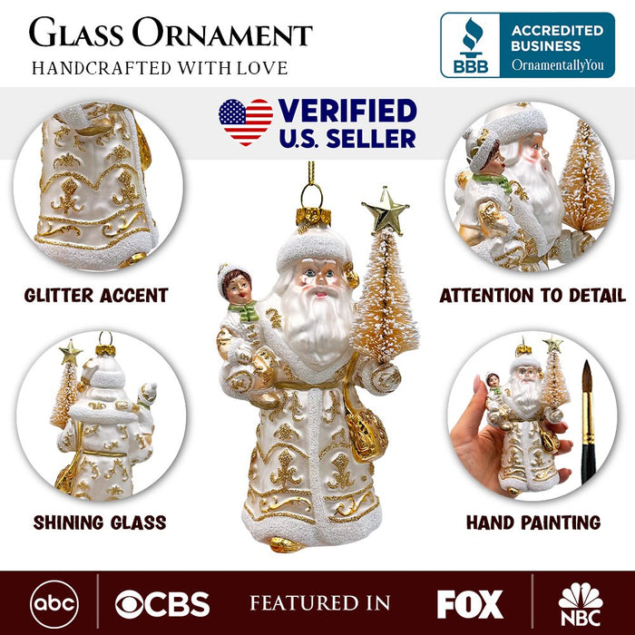 Radiant Gold Santa Claus Glass Christmas Ornament, Holiday Tree Decoration Glass Ornament OrnamentallyYou