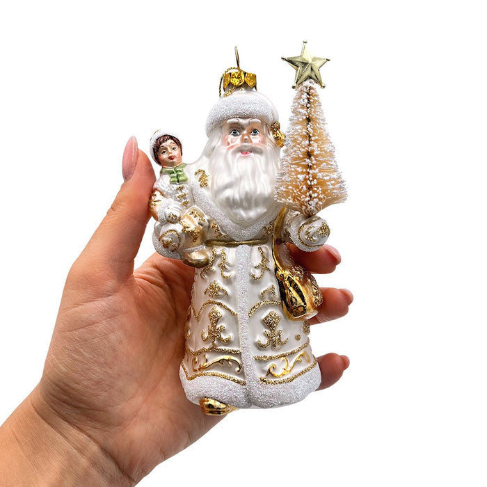 Radiant Gold Santa Claus Glass Christmas Ornament, Holiday Tree Decoration Glass Ornament OrnamentallyYou