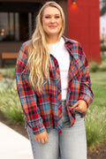 Shop Red Plus Size Plaid Print Buttoned Shirt at eAura