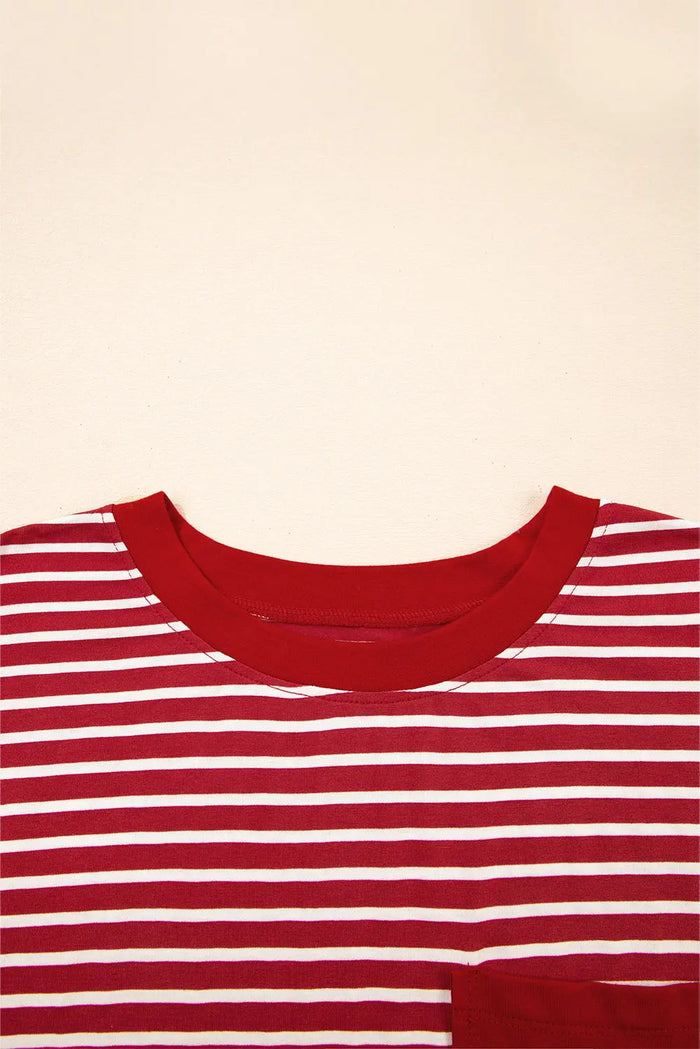 Red Stripe Chest Pocket Patch Round Neck Tank Top - Tops/Tank Tops