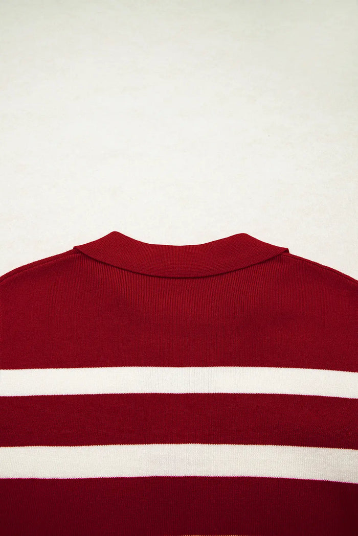 Red Stripe Collared Split Neck Sweater Vest - Sweaters & Cardigans/Sweater Vests