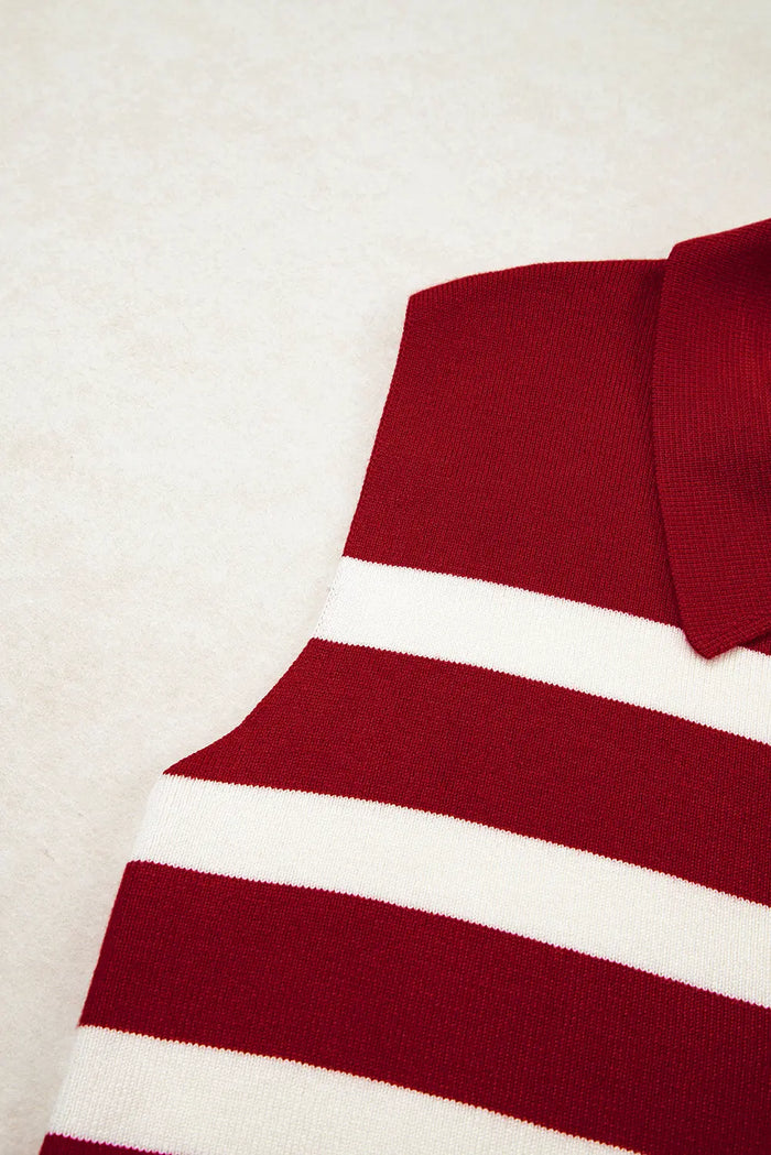 Red Stripe Collared Split Neck Sweater Vest - Sweaters & Cardigans/Sweater Vests