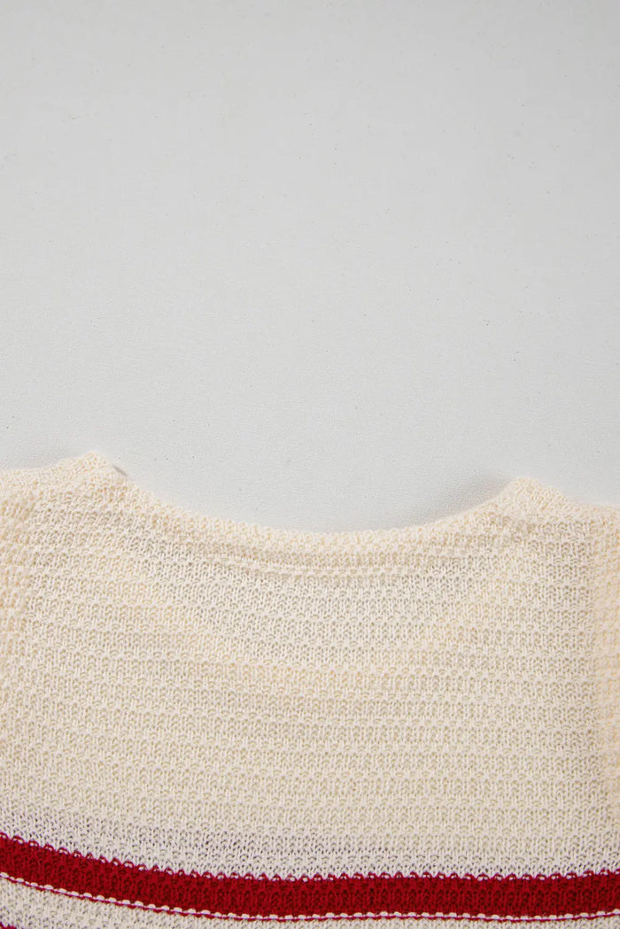 Red Stripe Textured Knit Ribbed Hem Sweater Sleeveless Top - Sweaters & Cardigans/Sweater Vests