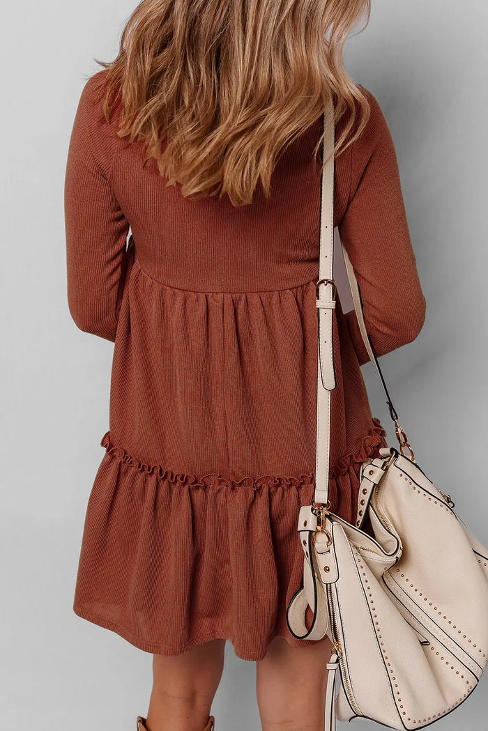 Rib Long Sleeve Mini Dress - Dresses/Mini Dresses