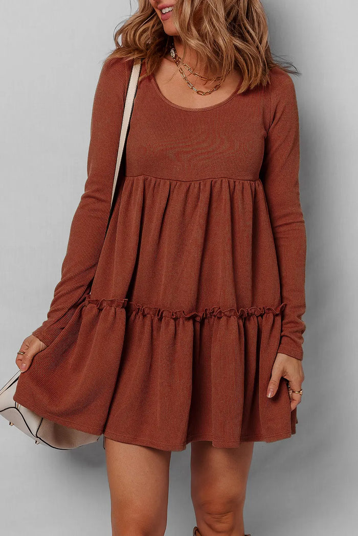 Rib Long Sleeve Mini Dress - Dresses/Mini Dresses