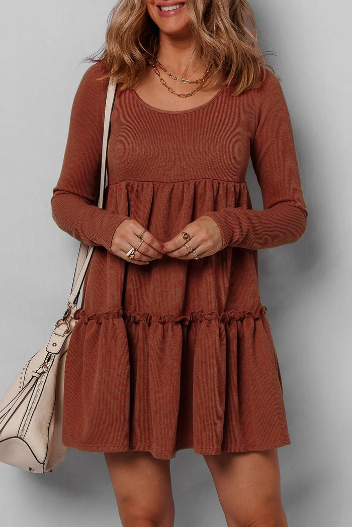 Rib Long Sleeve Mini Dress - Dresses/Mini Dresses