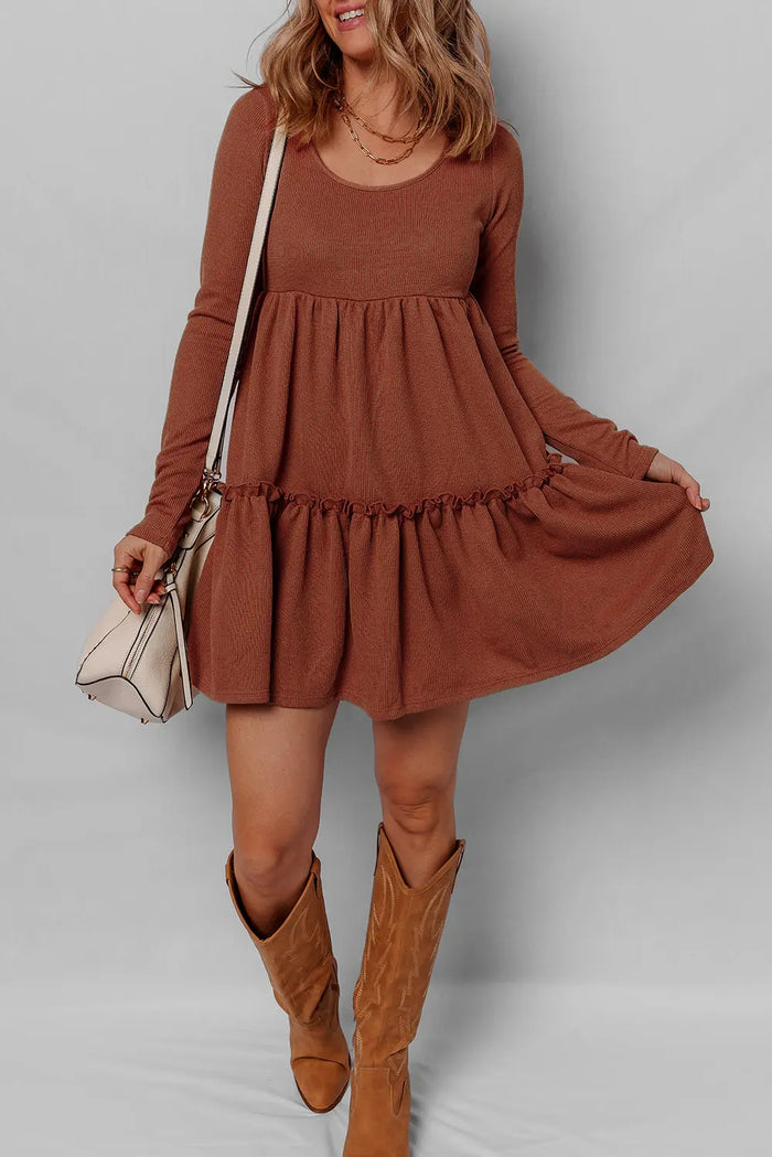 Rib Long Sleeve Mini Dress - Dresses/Mini Dresses