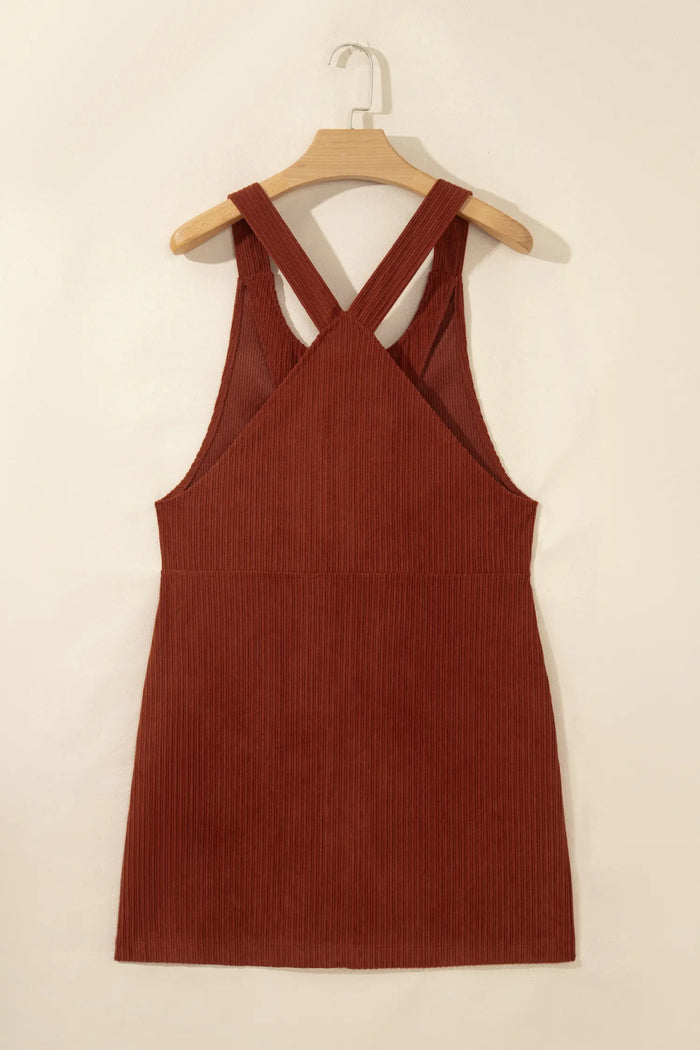 Ribbed Corduroy Zip-Up Sleeveless Pocket Sheath Dress – Clay