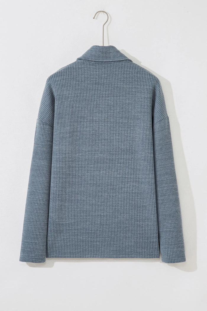 Ribbed Knit Buttons Front Flap Pocket Casual Shacket – Medium Grey