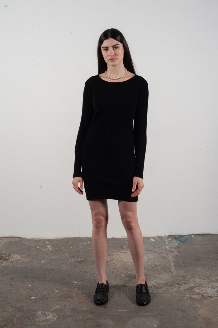 Robe col rond femme en cachemire noir - LILLY 12