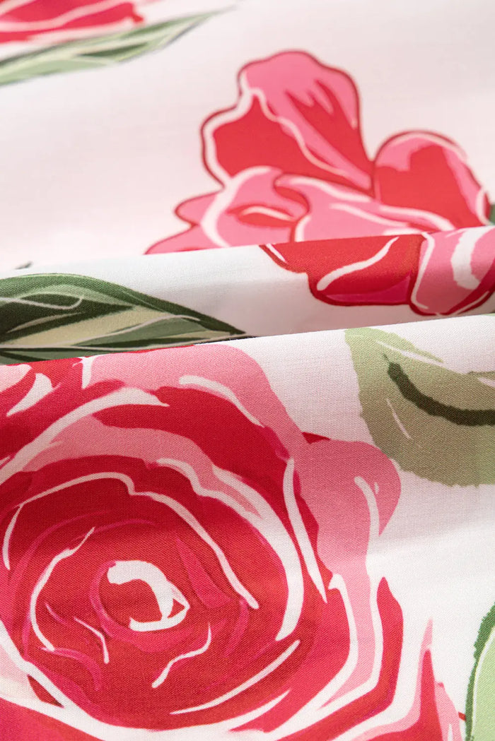 Rose Plus Size Floral Print Frilled Stripes Detail Short Sleeve Blouse - Size/Plus Tops/Plus Blouses & Shirts