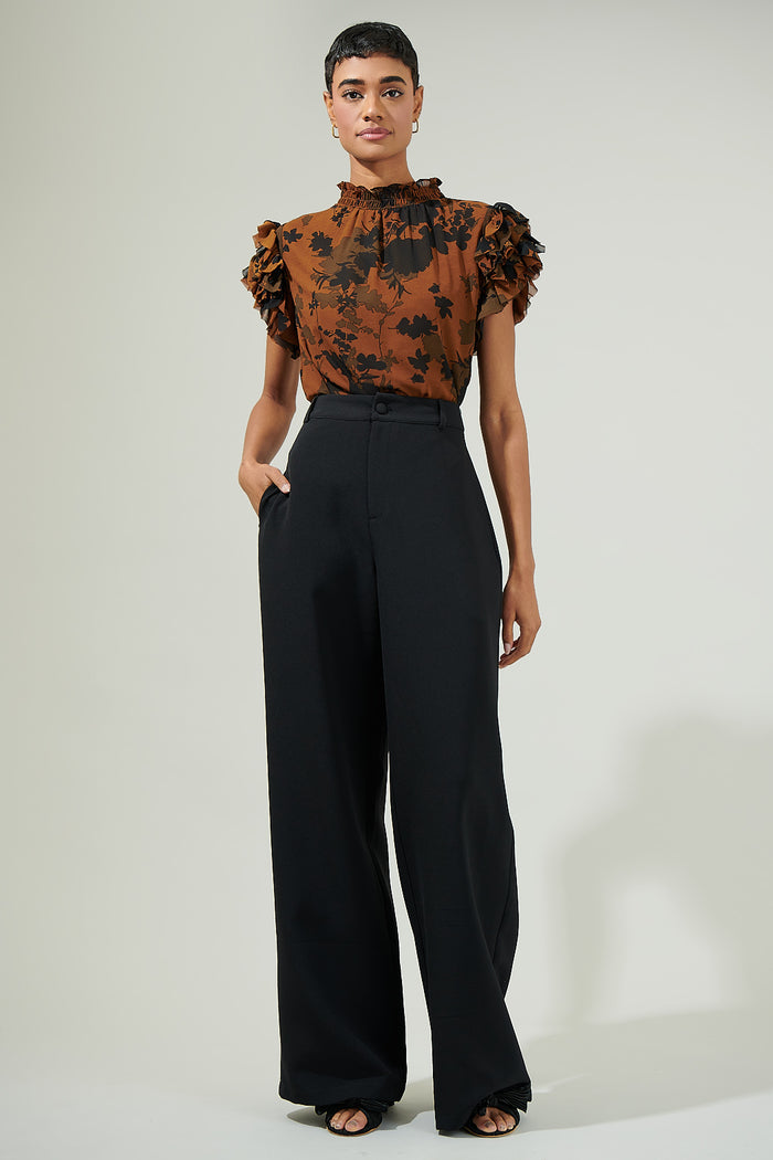 Sandy Floral Brenna Mock Neck Ruffle Blouse