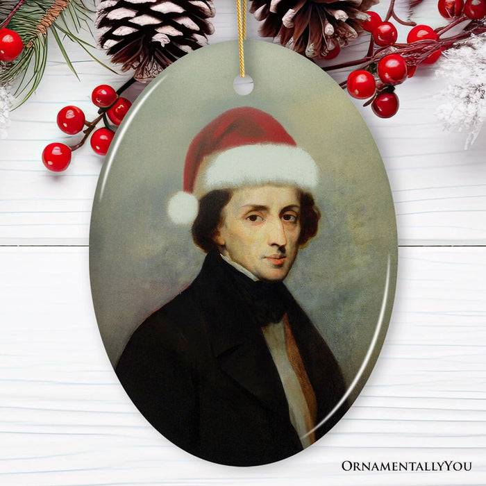 Santa Chopin Christmas Ornament, Composer Holiday Gift for Classical Musicians Ceramic Ornament OrnamentallyYou Oval