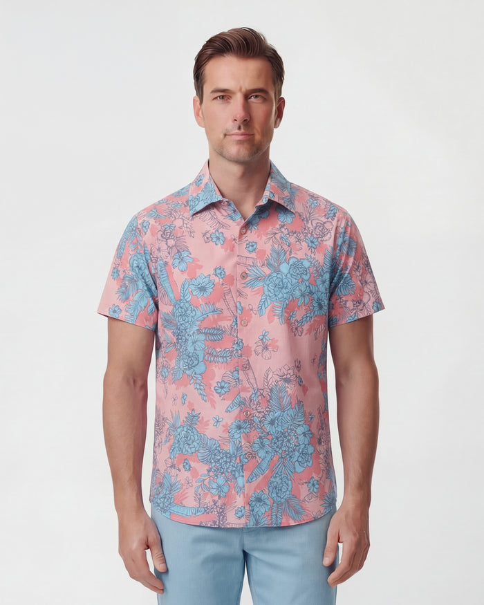 SCOTT MONO FLORAL CORAL MENS PRINTED SHIRT