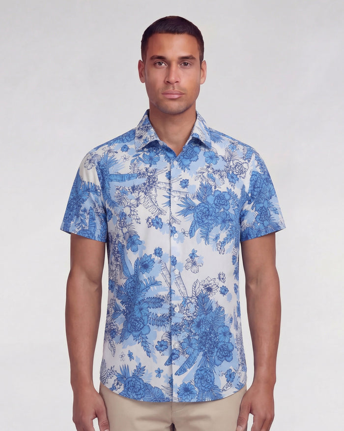 SCOTT MONO FLORAL WHITE MENS PRINTED SHIRT