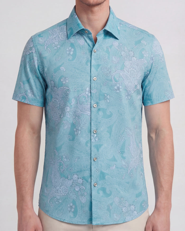 SCOTT PAISLEY EXPLOSION TEAL MENS PRINTED SHIRT