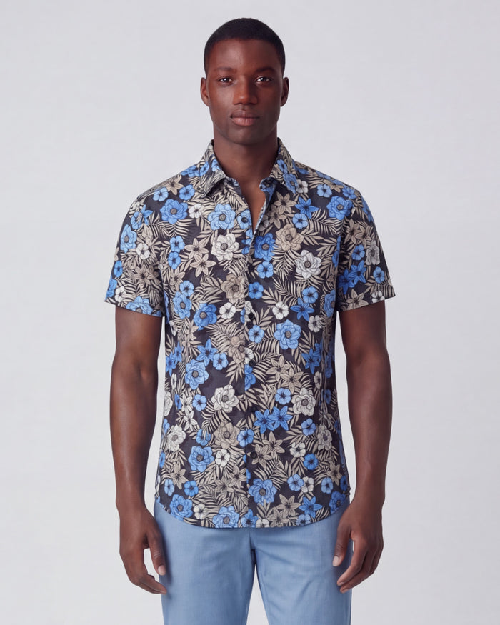 SCOTT TROPICAL MIX BLACK MENS PRINTED SHIRT