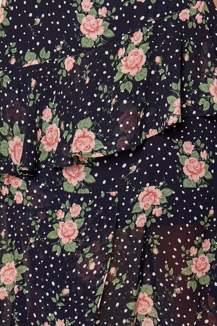Secret Romance Floral Print Ruffled High-Low Maxi Dress