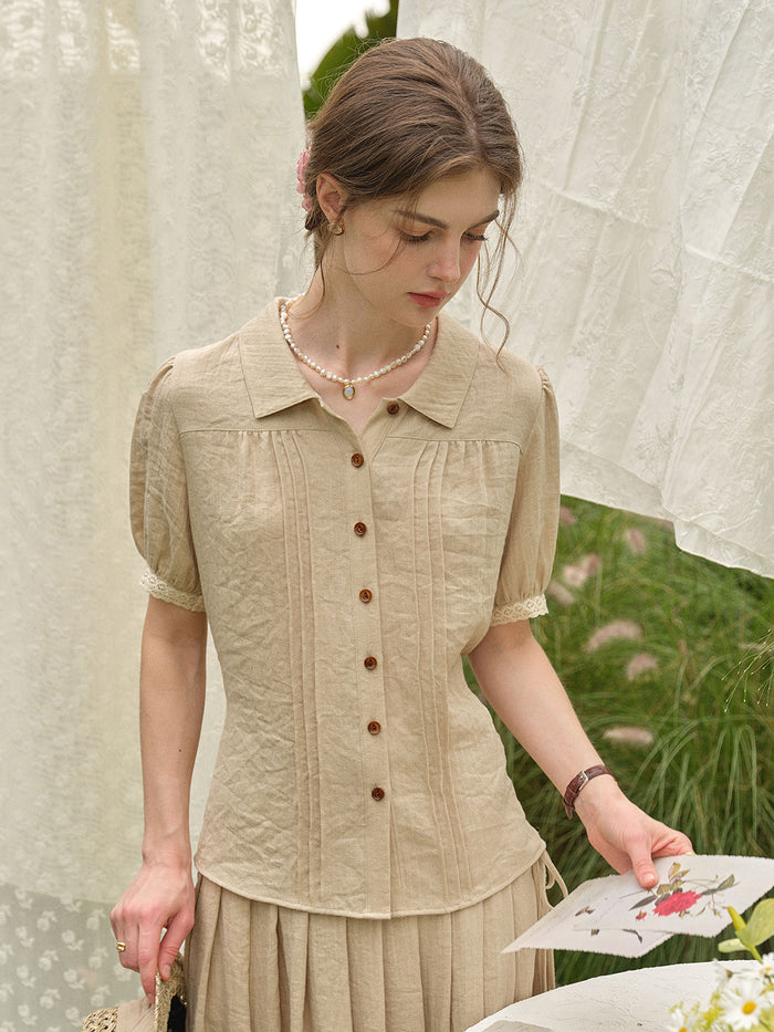 Selene Lapel Linen Blouse