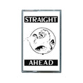 A cassette tape cover for the brand Straight Ahead, featuring "STRAIGHT" at the top, "AHEAD" at the bottom, and an illustration of a pug bursting through a cassette tape in the center, its paws and face peeking out.