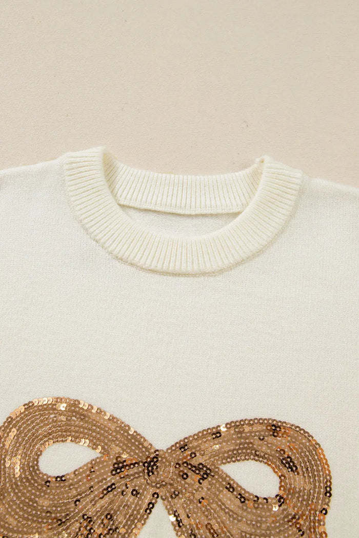 Sequinned Bow Graphic Christmas Holiday Sweater - Sweaters & Cardigans/Sweaters