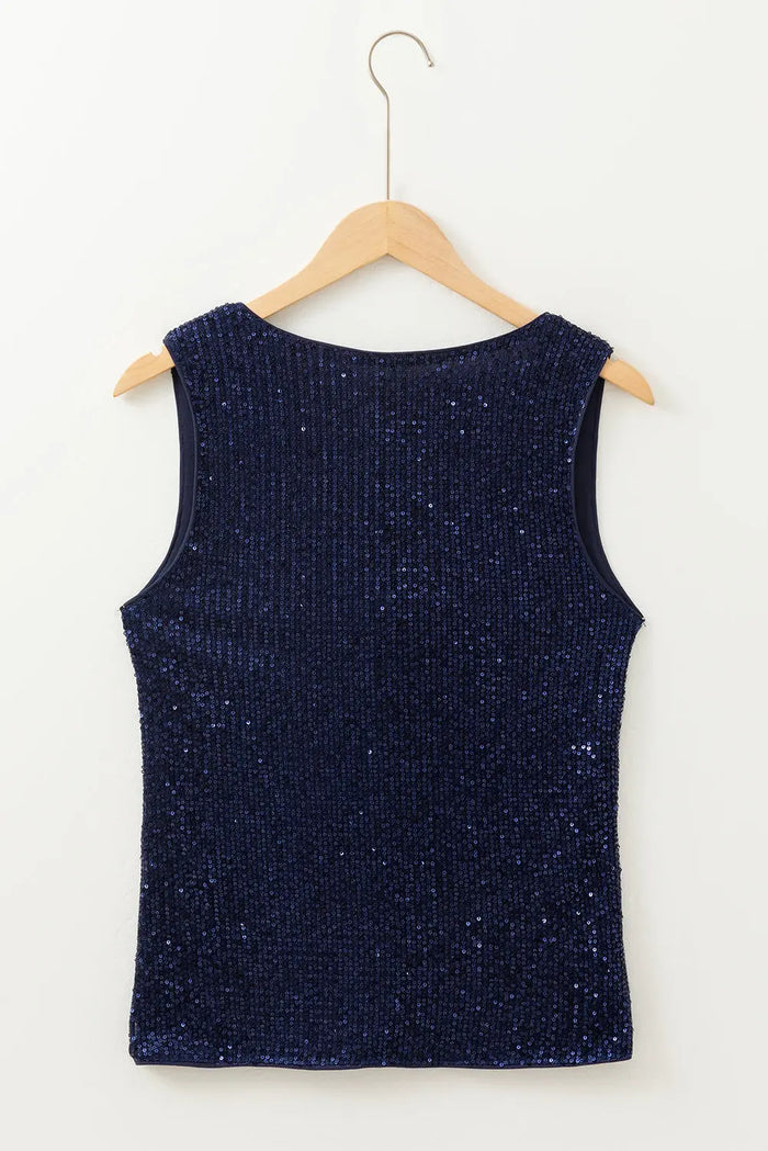 Sequinned Deep V-Neck Buttoned Tank Top - Occasionwear/party tops